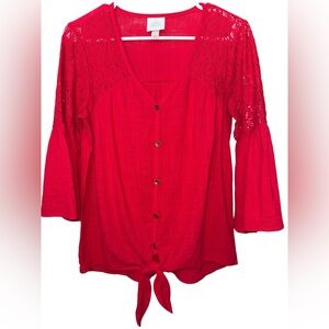 Knox Rose 3/4 Bell Sleeved Button Down/Tie Blouse, Size Small